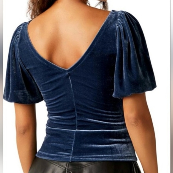 Free People Cupcake Velvet Short Sleeve Top in Outer Space (Blue Gray) - Picture 4 of 13